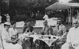Garden parties were popular in Shanghai. In this photo (from left to right) are my mother Girgee, her sister Flora, friend of the family Joseph Aghassi, Flora's husband Shalom, my father Reuben and a neighbour, Mr Cohen. (1936)